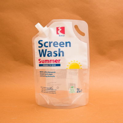 2L Plastic Stand Up Liquid Spout Pouch Bags For Liquids Screen Washing