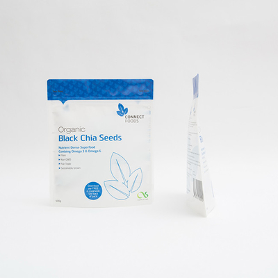 500g Matte PET Stand Up Plastic Bags 123um Black Chia Seeds Packaging