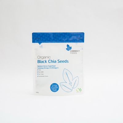 500g Matte PET Stand Up Plastic Bags 123um Black Chia Seeds Packaging