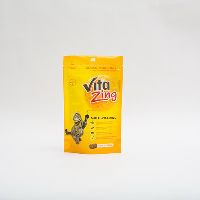 92 Microns PE80 Stand Up Pet Food Packaging Bag Plastic Multivitamin Cat Food Package